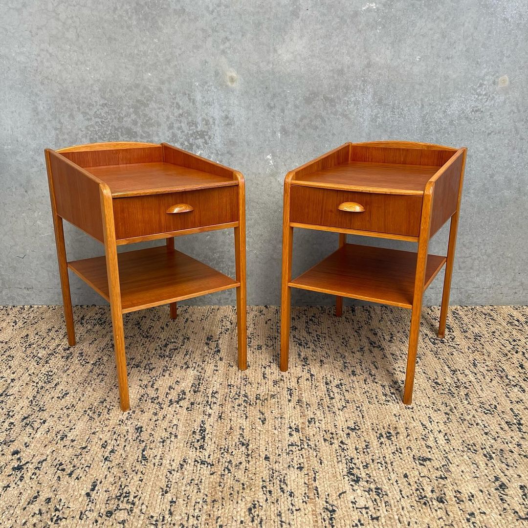 Scandinavian Mid-Century Bedside Duo in Teak and Oak
