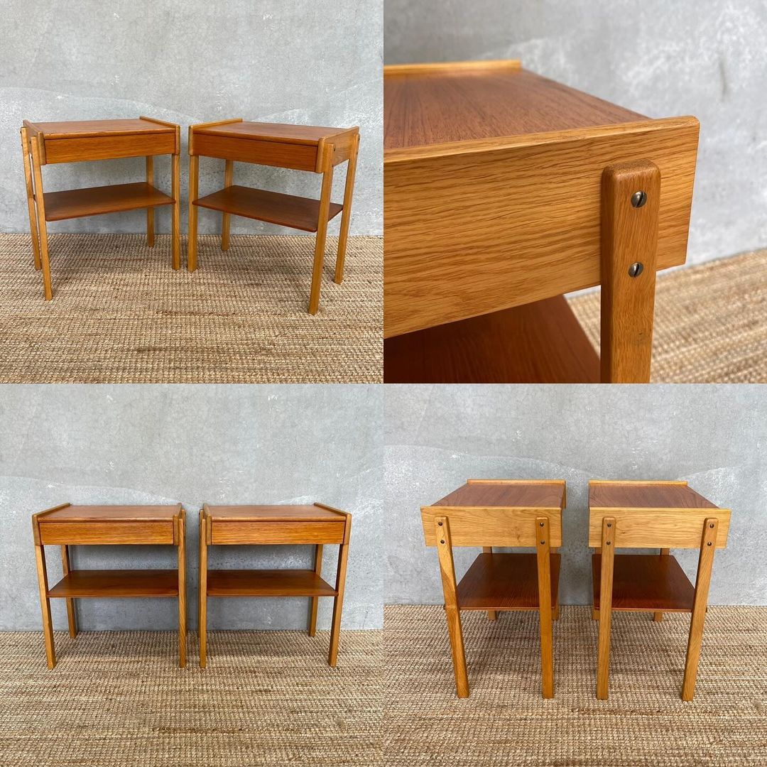 Swedish 1960s “Carlström & Co” Mid-Century Bedside Duo in Teak and Oak